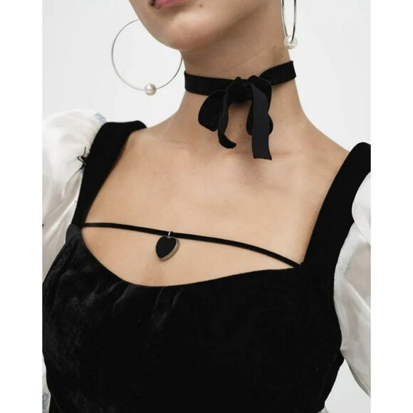 For Love & Lemons Marcella Velvet Puff Sleeve Mini Dress Small NWT - Picture 2 of 11